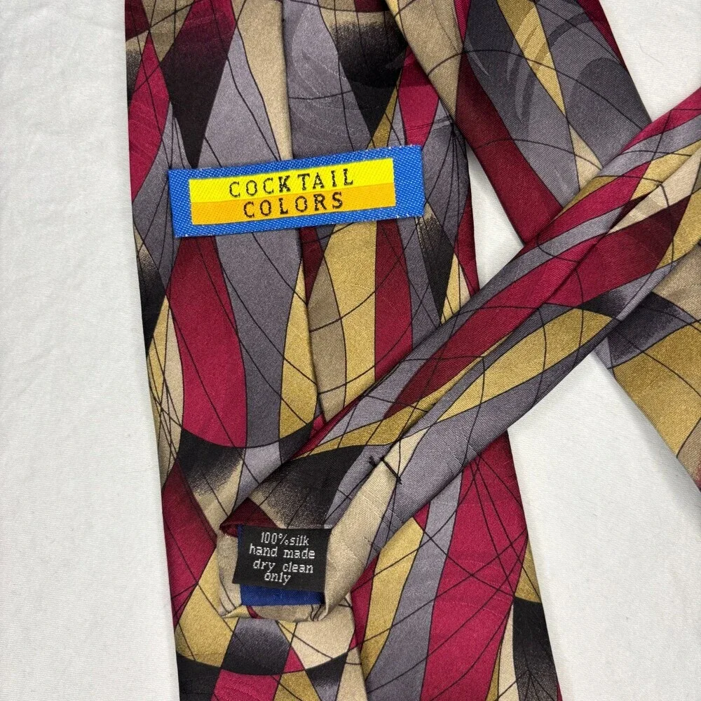 COCKTAIL COLORS 100% Silk Hand Made Mens Necktie Burgundy Gray Classic Modern